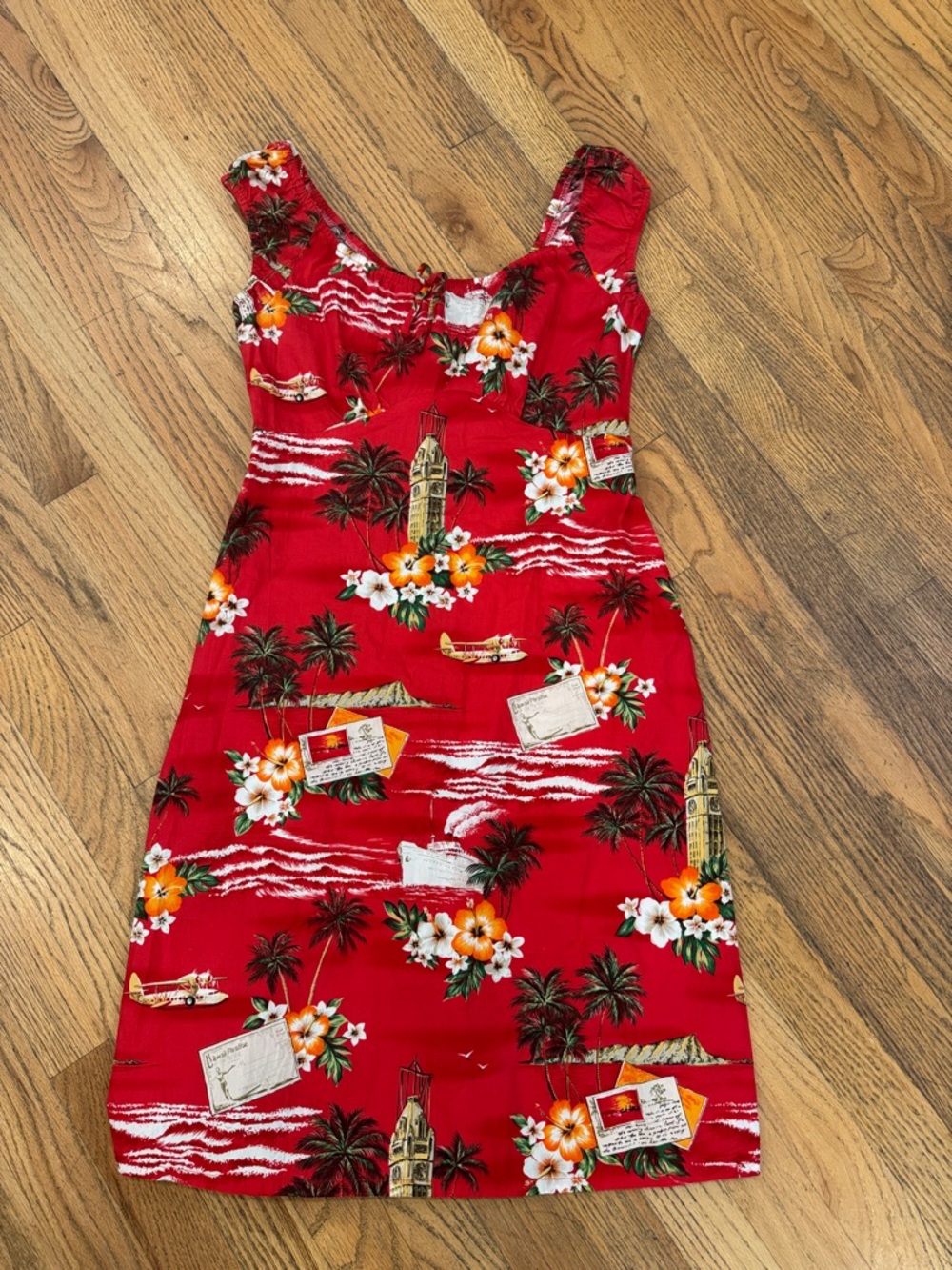 Hilo Hattie Tropical Floral Sundress in Red and Teal